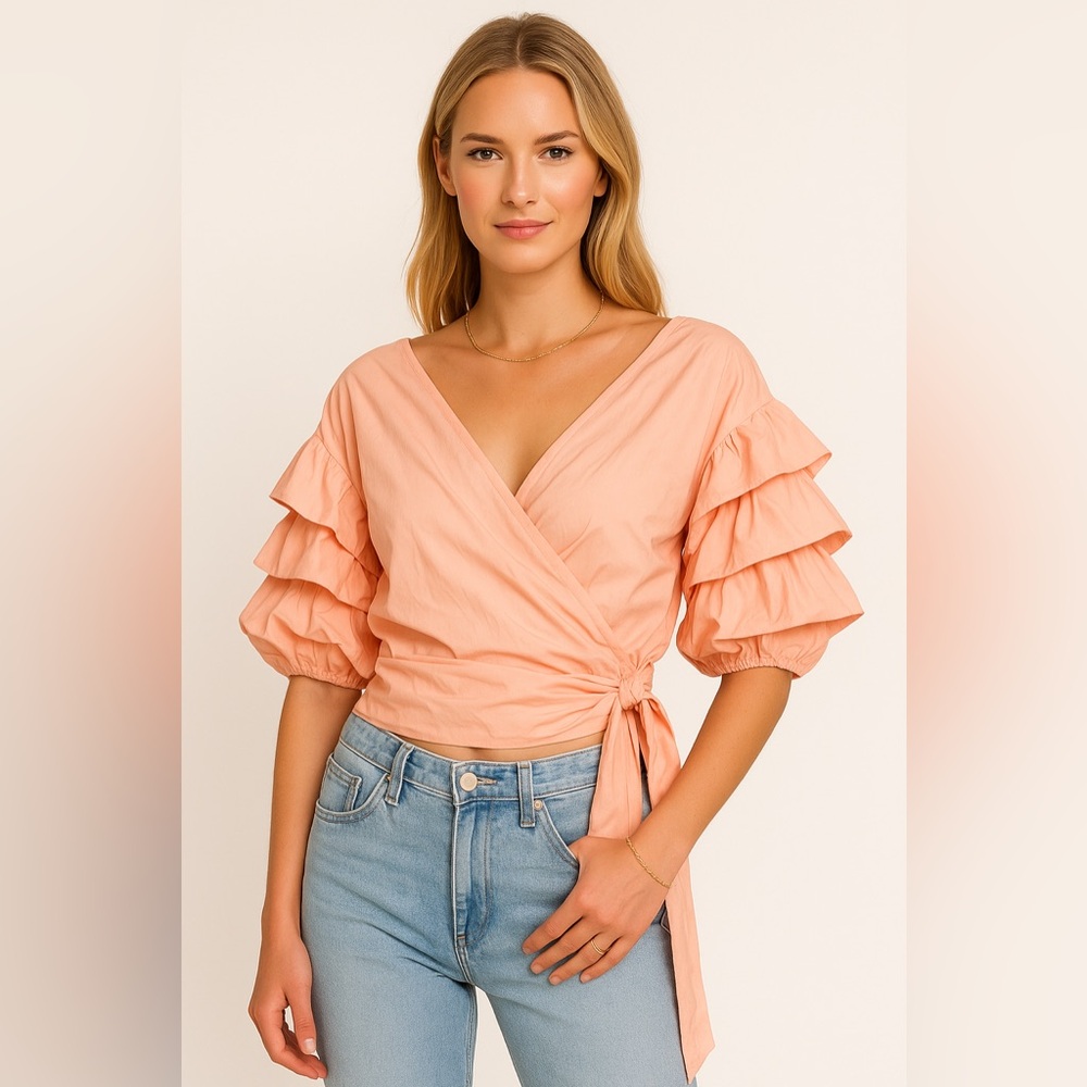 Wrap Top off shoulder in salmon pink